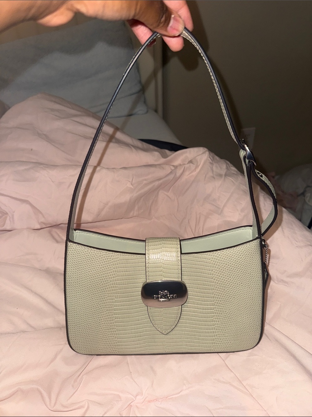Coach Eliza Croc-Embossed Shoulder Bag in Light Green